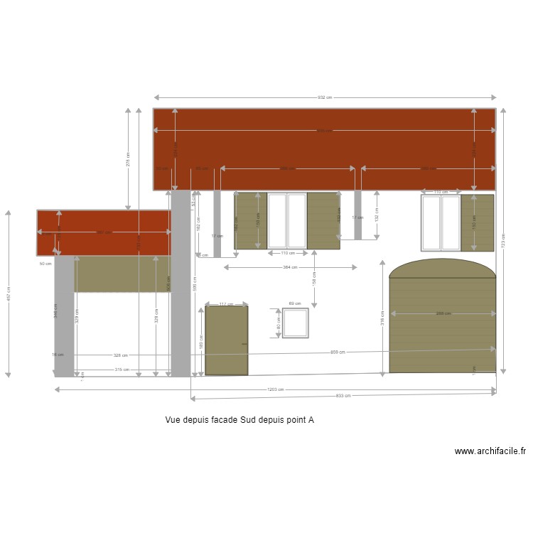 Plan facade sud mick aprés. Plan de 0 pièce et 0 m2