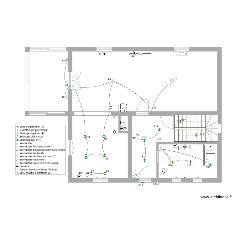 Frey Jerry & Stéphanie RdC éclairage. Plan de 7 pièces et 82 m2