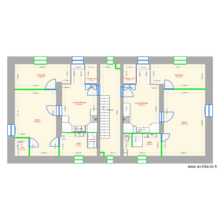 Etage 2. Plan de 14 pièces et 134 m2