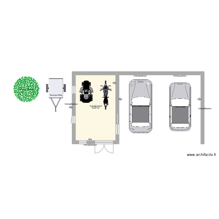 Tout parpaing. Plan de 1 pièce et 15 m2