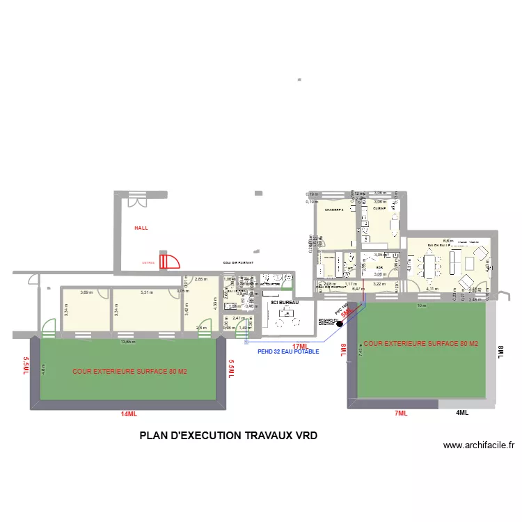 SCI  PLAN RDC  APPARTEMENTS ET EXTERIEURS. Plan de 17  et 234 m²