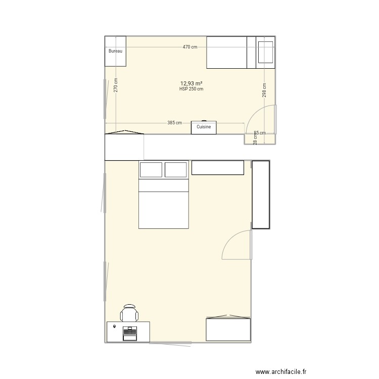 Chambre 2 (Swan). Plan de 2 pièces et 34 m2