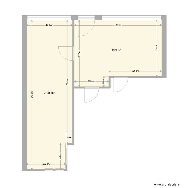 Pau Bleriot Surfaces à peindre. Plan de 2 pièces et 38 m2