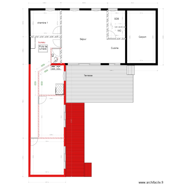 Lidy existant et Projet. Plan de 8 pièces et 115 m2