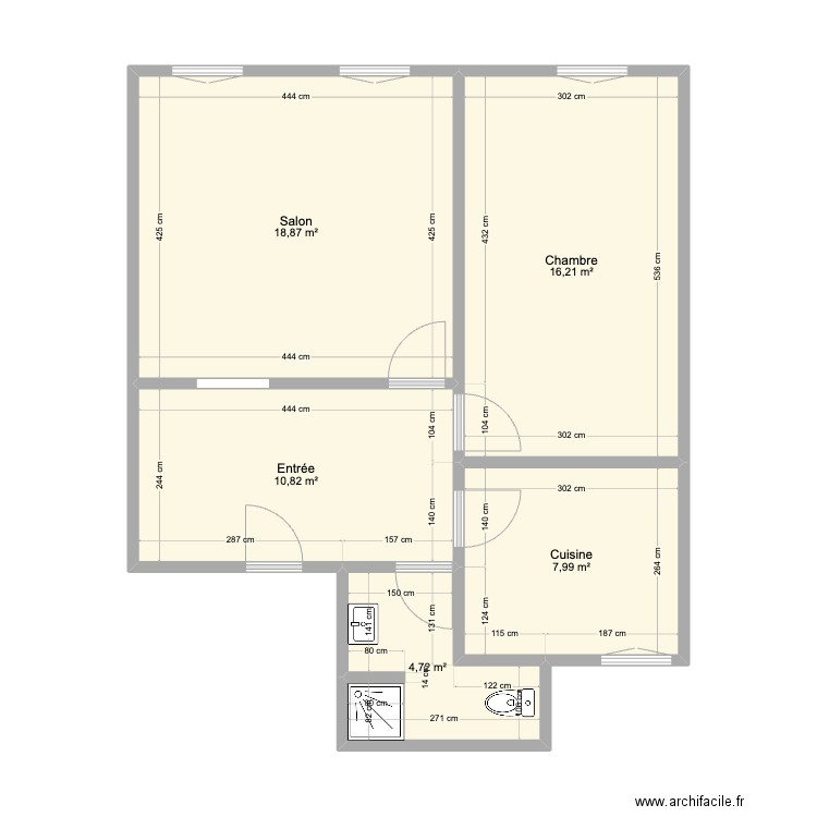 Thomas Chavannes. Plan de 5 pièces et 59 m2