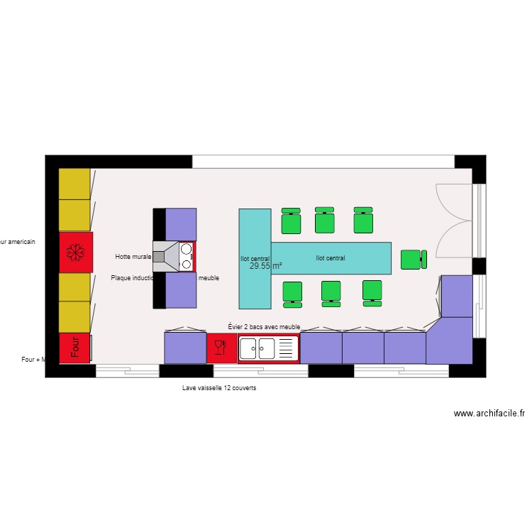 cuisine arès avec ilot central. Plan de 0 pièce et 0 m2