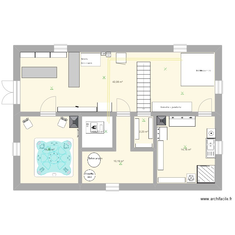 cave. Plan de 6 pièces et 86 m2