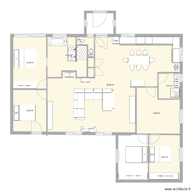 projet maison extension 2 chambres bis. Plan de 0 pièce et 0 m2