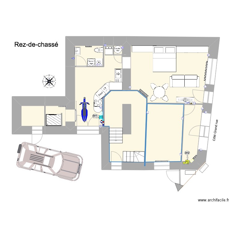 RAy Rez-de-chaussé. Plan de 7 pièces et 82 m2