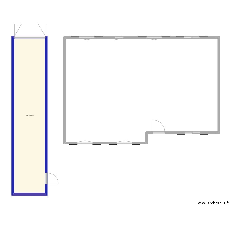 container. Plan de 1 pièce et 29 m2