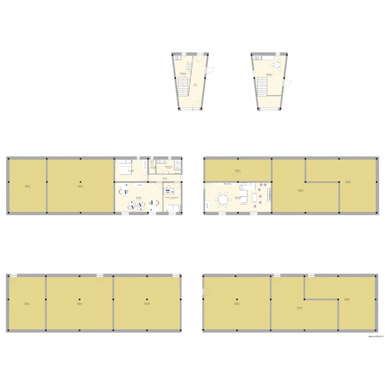 bâti + communs sections 4.5 +flexion. Plan de 22 pièces et 671 m2