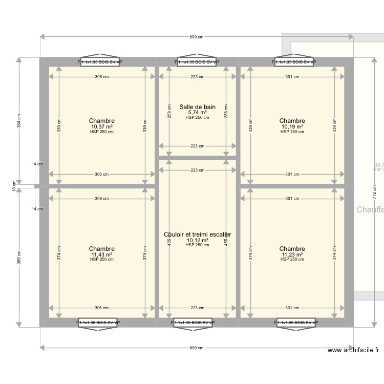 Charlemagne . Plan de 7 pièces et 98 m2