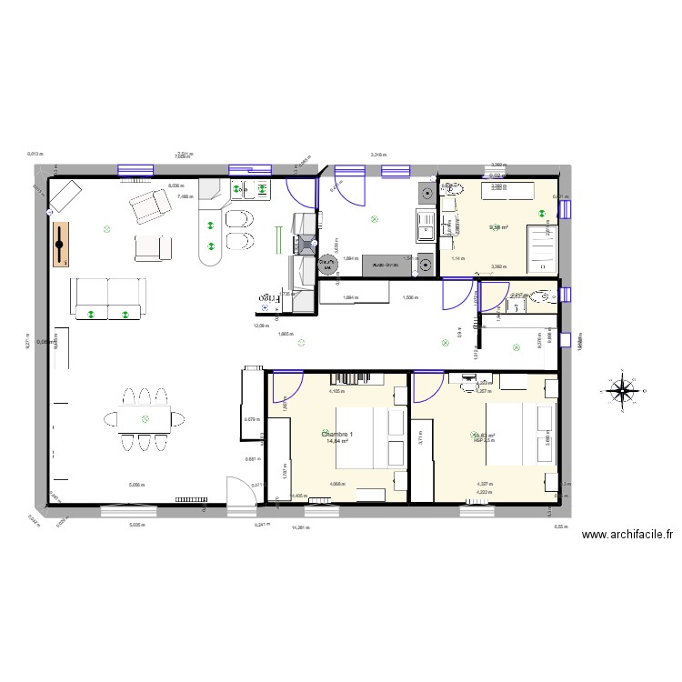 Projet plan maison. Plan de 6 pièces et 42 m2