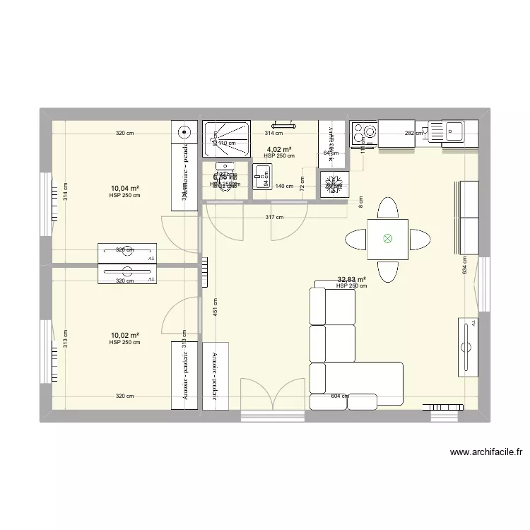 Appartement F3 60m2. Plan de 