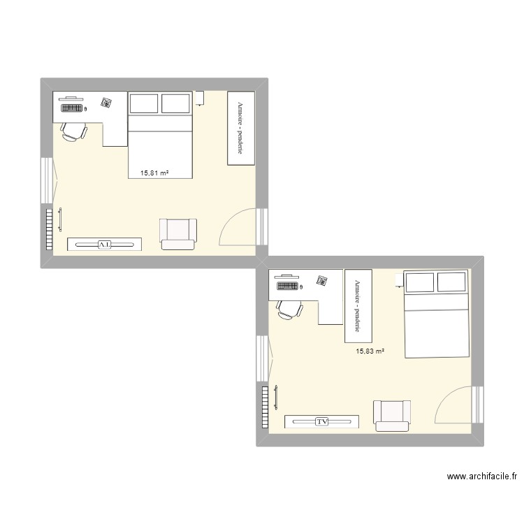 chambre stras1. Plan de 2 pièces et 32 m2