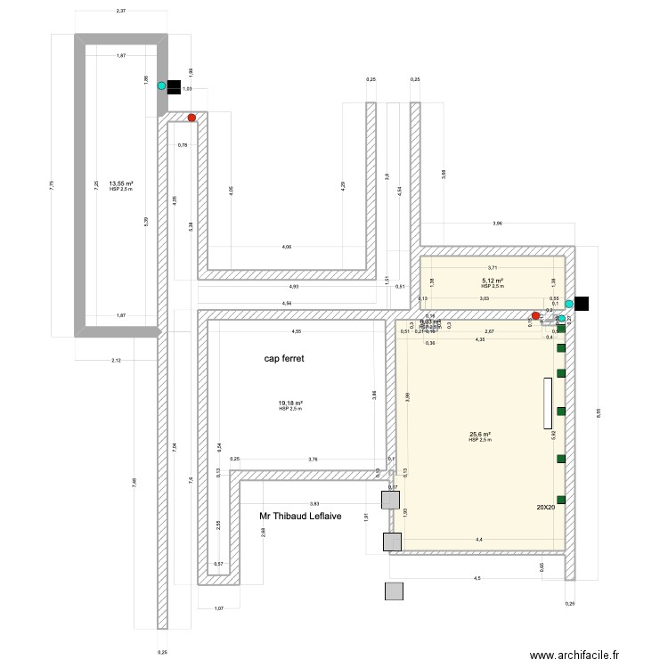 CAP FERRET . Plan de 5 pièces et 63 m2