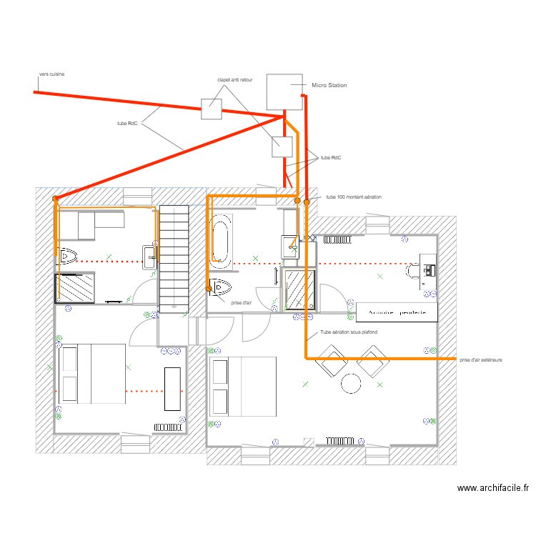 premier etage V2 DEFINITIF écoulements eaux usées. Plan de 0 pièce et 0 m2