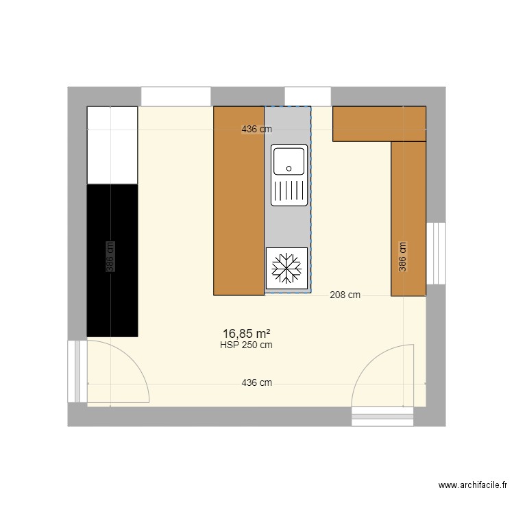 Les 3 faisans. Plan de 1 pièce et 17 m2