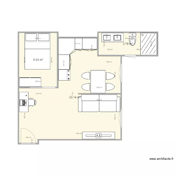appartement T2. Plan de 