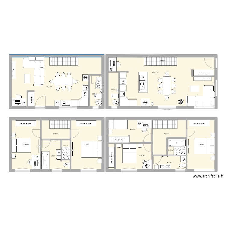 Grange. Plan de 17 pièces et 179 m2