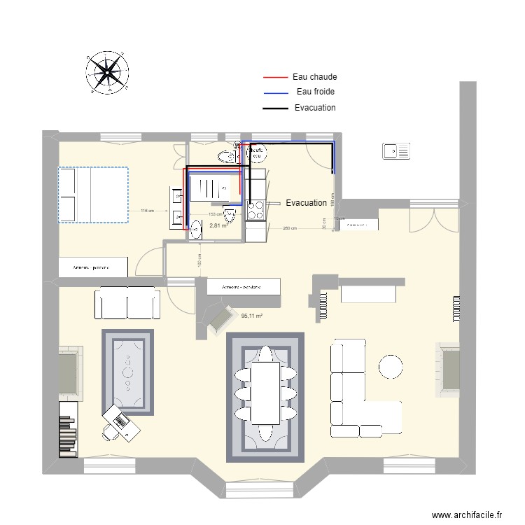 Plan Pabro Vessai. Plan de 2 pièces et 98 m2