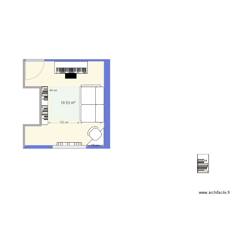 chambre amis XX. Plan de 1 pièce et 11 m2