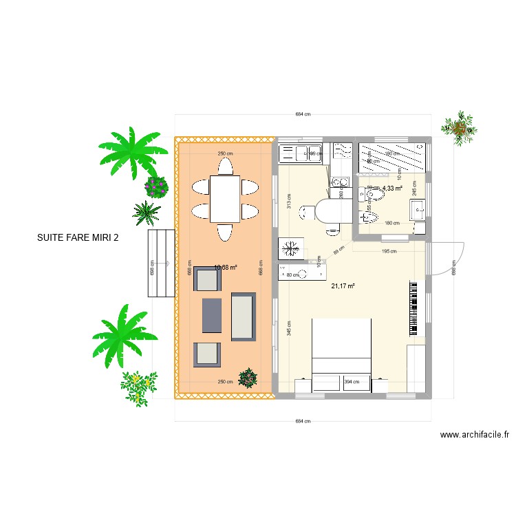 FARE MIRI 2. Plan de 3 pièces et 42 m2