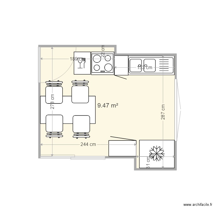 Cuisine Champagne meublée. Plan de 0 pièce et 0 m2