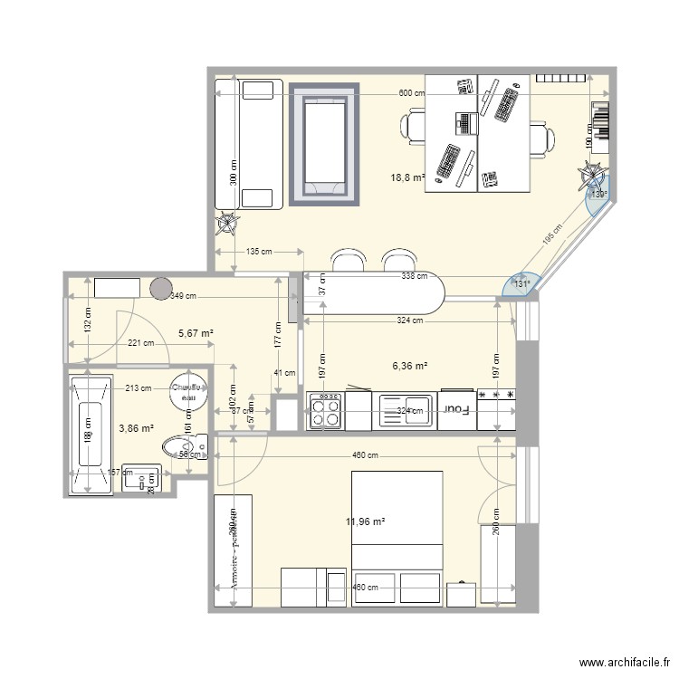 Pinet. Plan de 6 pièces et 47 m2