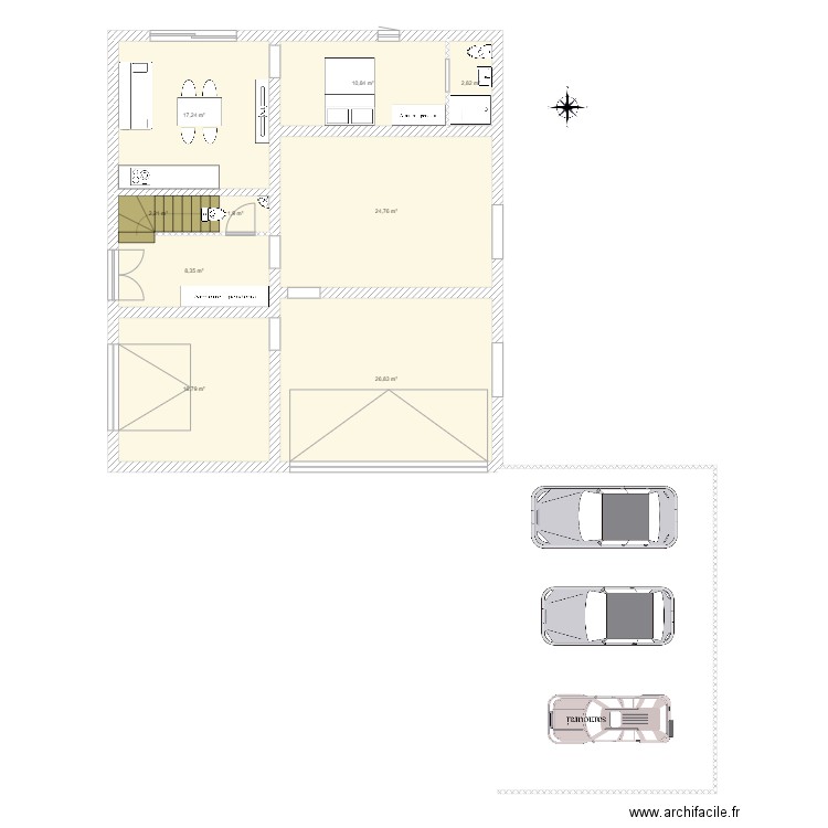 rez de chaussée. Plan de 9 pièces et 112 m2