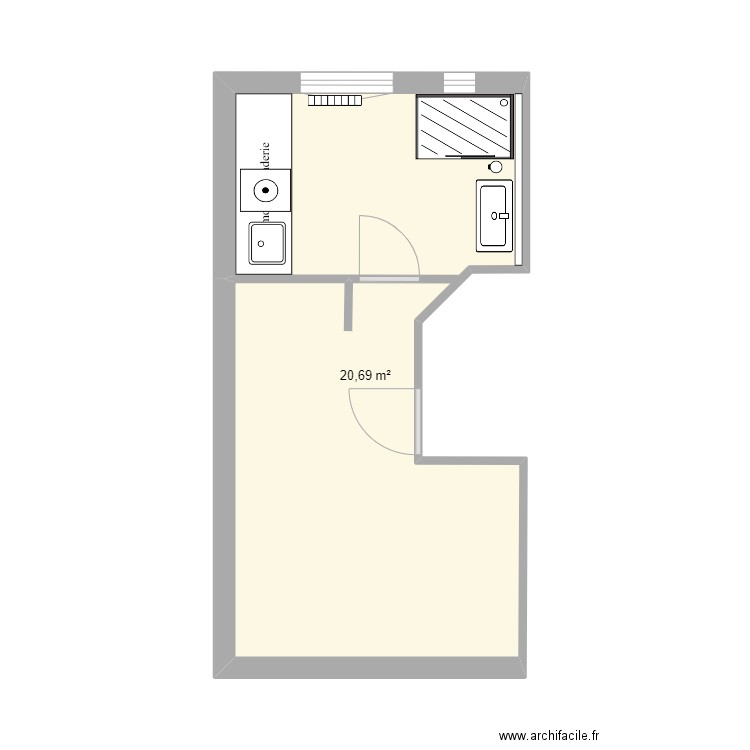 SdB Rdc. Plan de 1 pièce et 21 m2