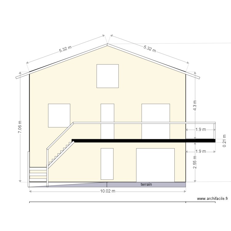 maison facade sud actuelle cotée. Plan de 0 pièce et 0 m2