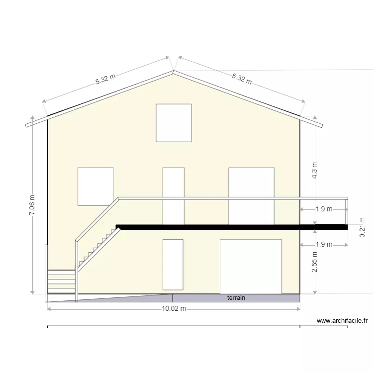maison facade sud actuelle cot&eacute;e. Plan de 