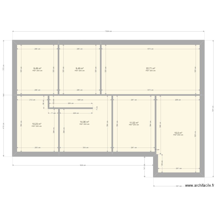 Fajardo cité jardin . Plan de 7 pièces et 93 m2