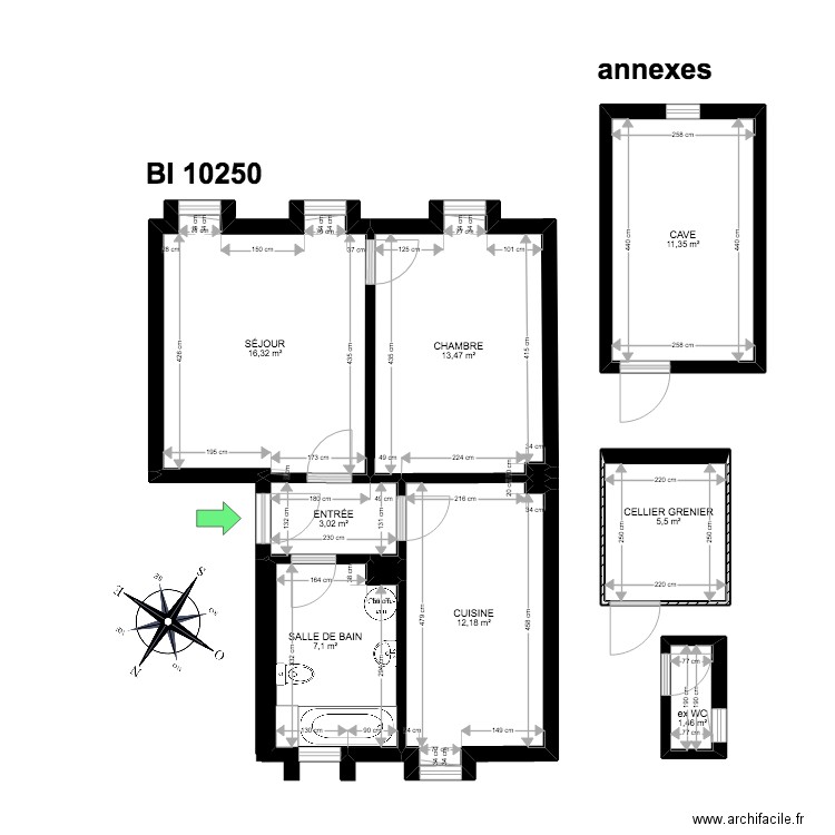 BI 10250. Plan de 12 pièces et 71 m2