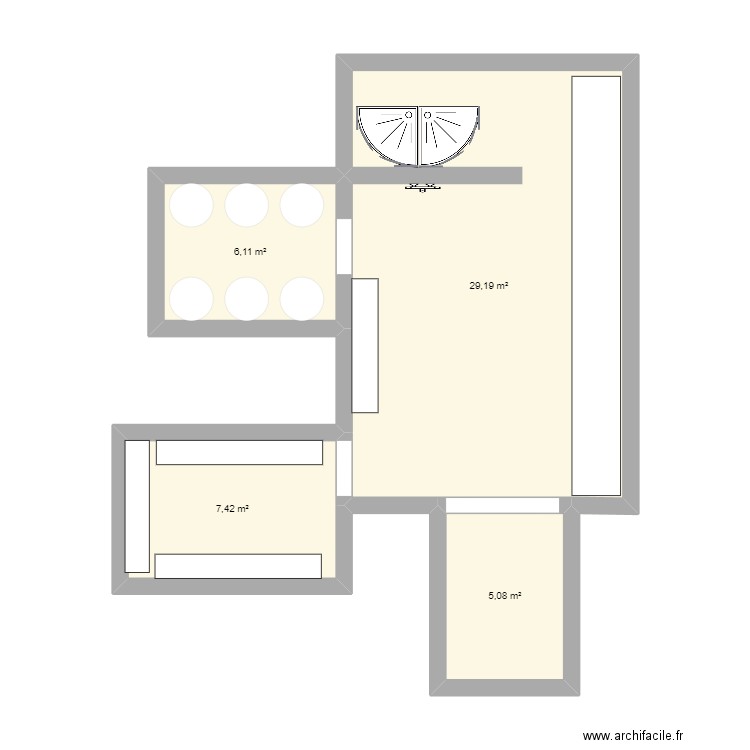 hammam. Plan de 4 pièces et 48 m2