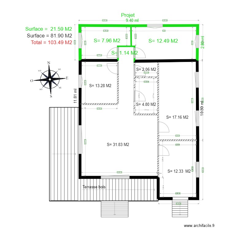 nini existand fini 3. Plan de 5 pièces et 65 m2