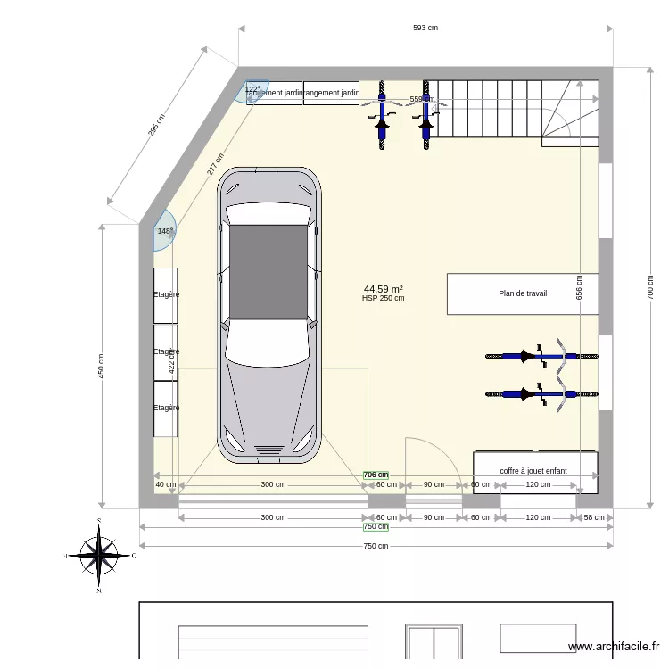double garage  fen&ecirc;tre haute. Plan de 