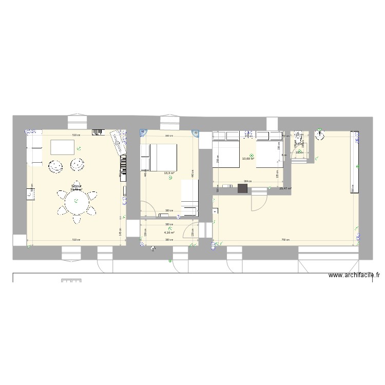 Maison Bleue2. Plan de 6 pièces et 104 m2