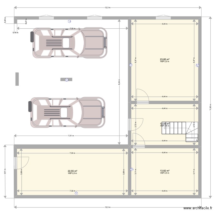 sous sol2. Plan de 4 pièces et 72 m2