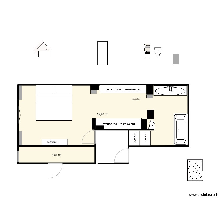 isabelle . Plan de 2 pièces et 33 m2