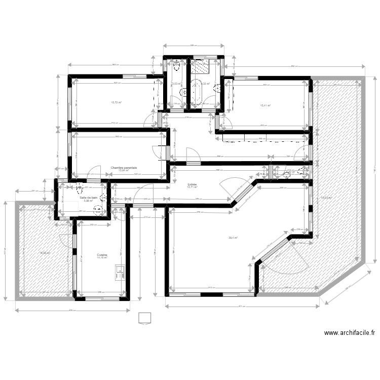 Plan actuel. Plan de 13 pièces et 209 m2