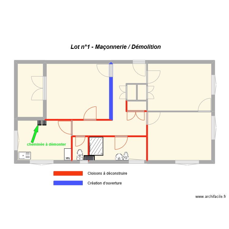 Nicollier Lot n°1 - Maçonnerie / Démolition. Plan de 10 pièces et 71 m2