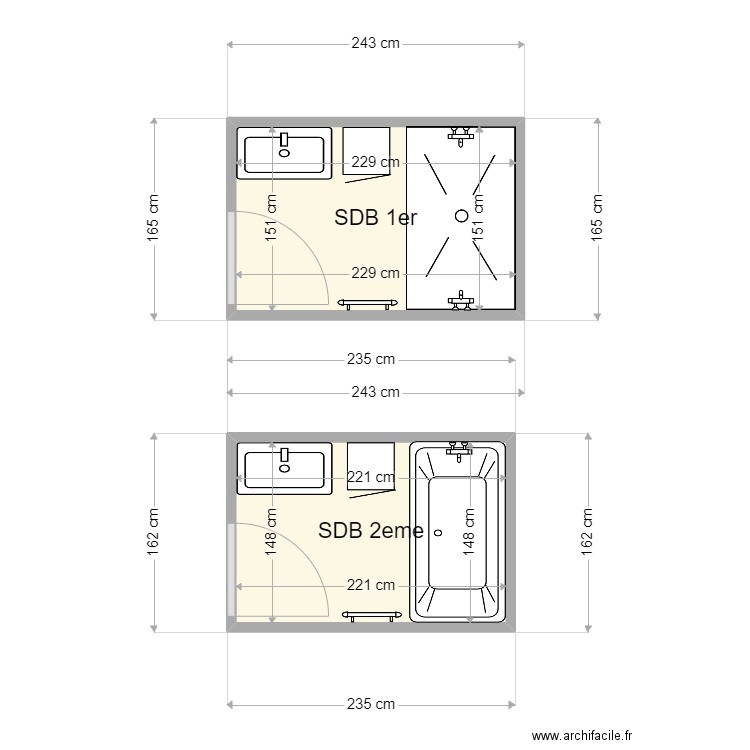 sdb LESO. Plan de 2 pièces et 7 m2