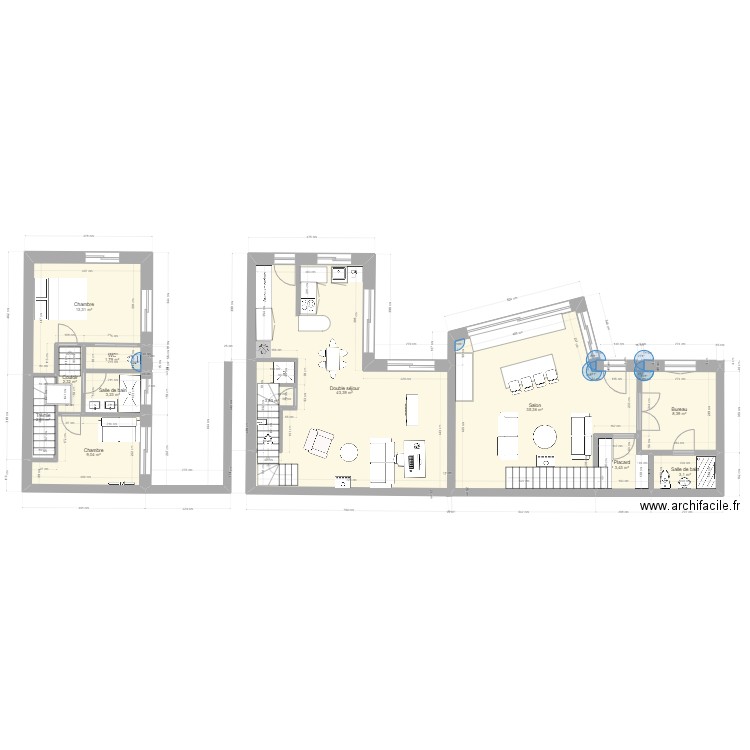 NifNaf rdc. Plan de 16 pièces et 158 m2