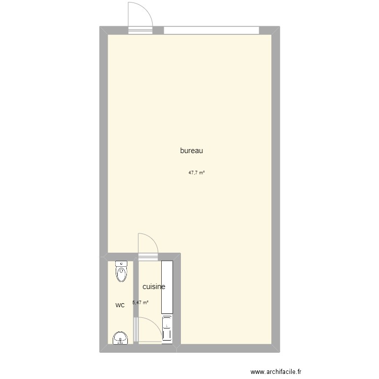 Bureau Axes Plan. Plan de 2 pièces et 53 m2
