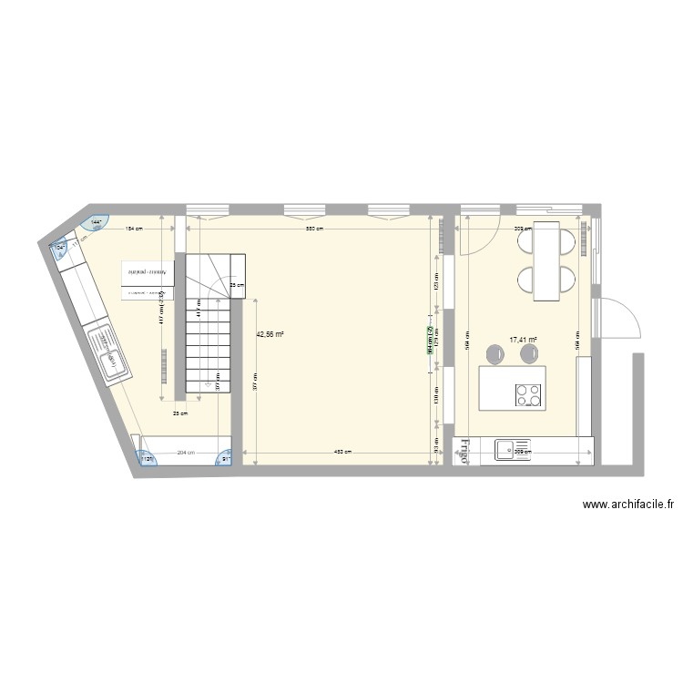 RdC extension 2. Plan de 2 pièces et 60 m2