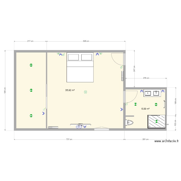 Chambre parentale et SdB 2. Plan de 0 pièce et 0 m2