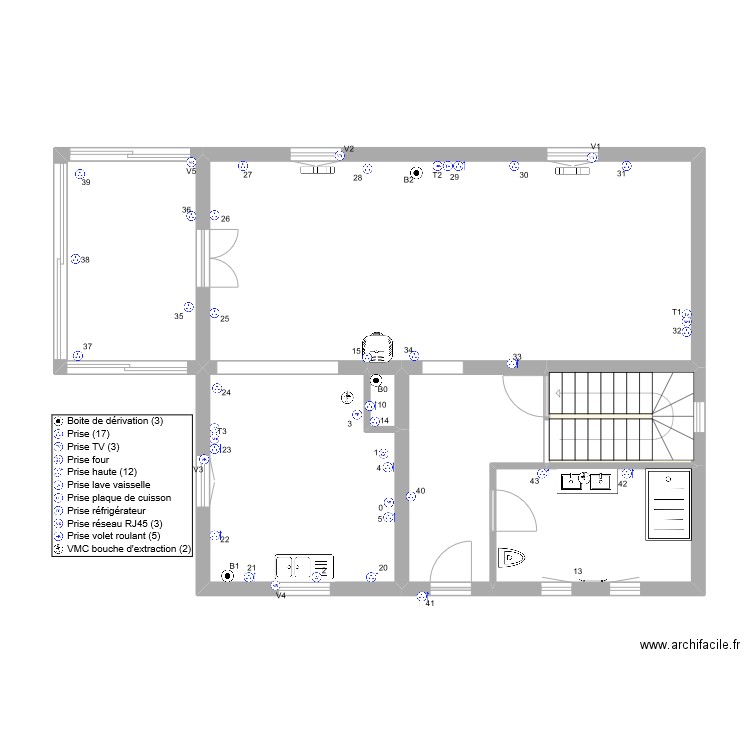 Frey Jerry & Stéphanie RdC prise de courant. Plan de 7 pièces et 82 m2