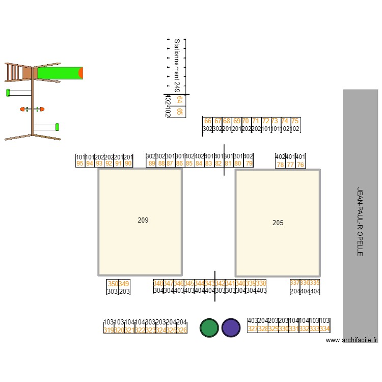 JPR 205 209. Plan de 2 pièces et 951 m2